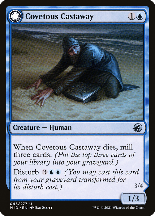 Covetous Castaway // Ghostly Castigator (MID-045) - uncommon: (Double Faced Transform) - Foil