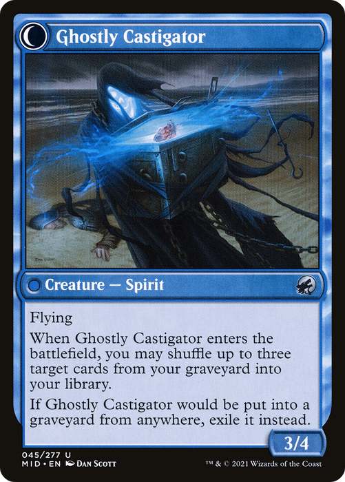 Covetous Castaway // Ghostly Castigator (MID-045) - uncommon: (Double Faced Transform) - Foil