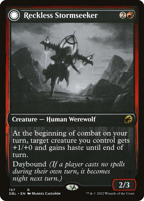 Reckless Stormseeker // Storm-Charged Slasher (DBL-157) - rare: (Double Faced Transform) - Foil