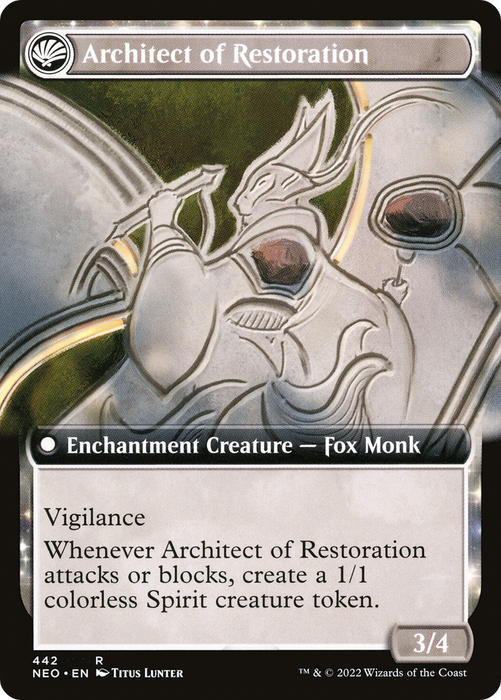 The Restoration of Eiganjo // Architect of Restoration (NEO-442) - rare: (Extended Art, fandfc, enchantment)