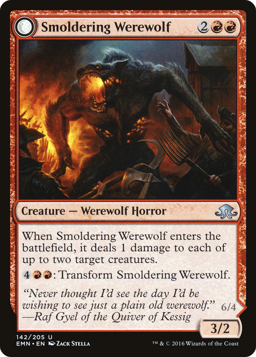 Smoldering Werewolf // Erupting Dreadwolf (EMN-142) - uncommon: (mooneldrazidfc)