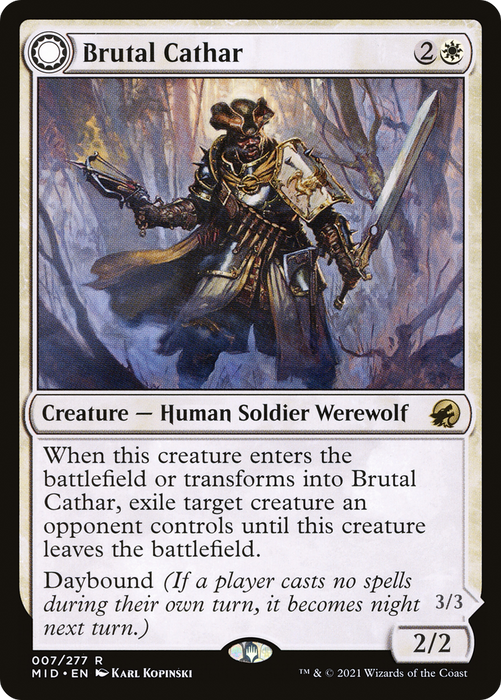Brutal Cathar // Moonrage Brute (MID-007) - rare: (Double Faced Transform)