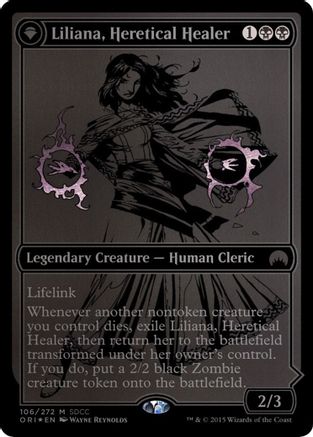 Liliana, Heretical Healer // Liliana, Defiant Necromancer (MEDIA-106) - mythic: (originpwdfc) - Foil