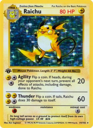 Raichu (014) - BS  - Holo Rare - 1st Edition Holofoil