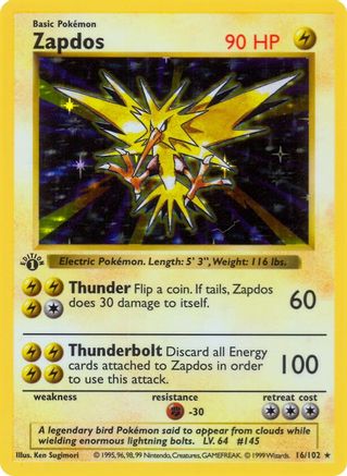 Zapdos (016) - BS  - Holo Rare - Unlimited Holofoil
