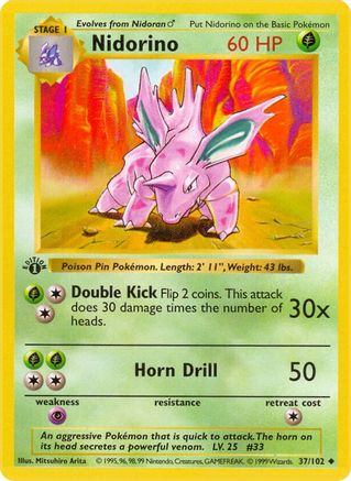 Nidorino (037/102) - BS  - Uncommon - 1st Edition