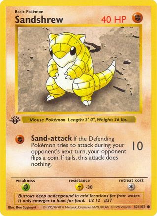 Sandshrew (062/102) - BS  - Common - 1st Edition