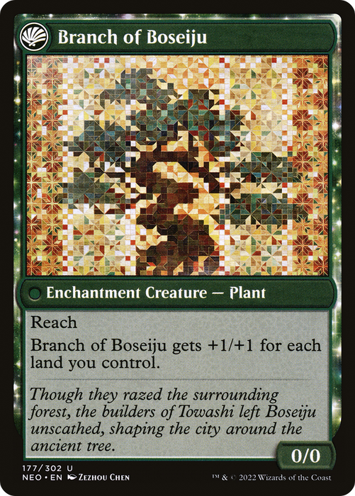 Boseiju Reaches Skyward // Branch of Boseiju (NEO-177) - uncommon: (fandfc, enchantment) - Foil