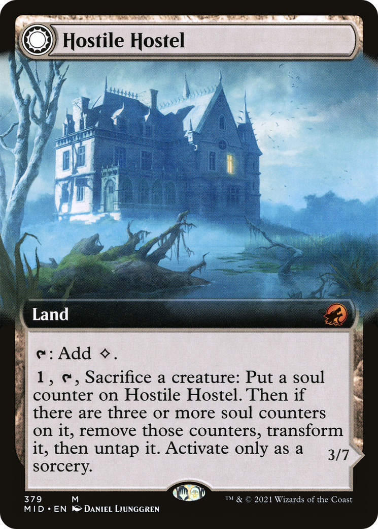 Hostile Hostel // Creeping Inn (MID-379) - mythic: (Extended Art, Double Faced Transform) - Foil