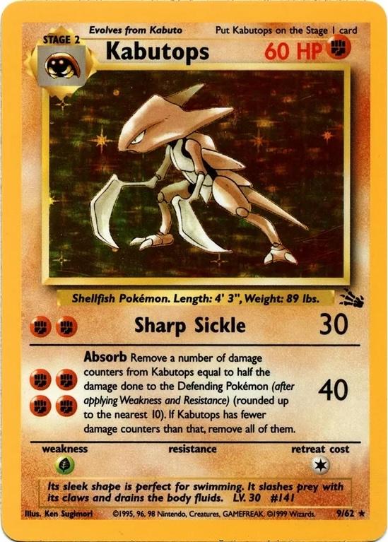 Kabutops (9) (009/62) - F  - Holo Rare - Unlimited Holofoil