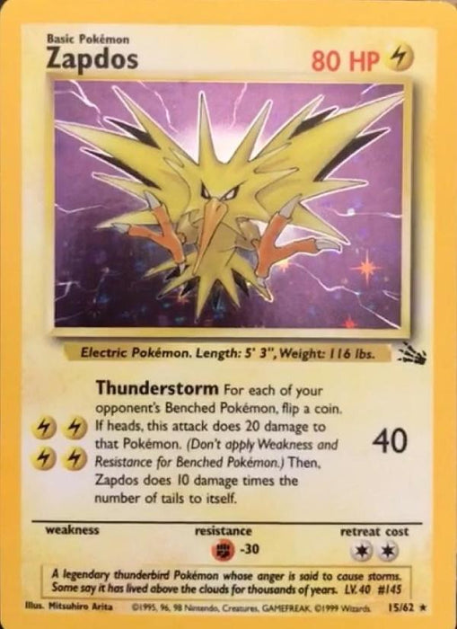 Zapdos (15) (015/62) - F  - Holo Rare - Unlimited Holofoil