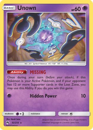 Unown (92) (092/214) - SLT  - Rare - Reverse Holofoil