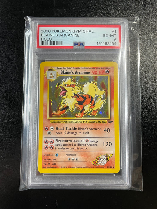 Blaine's Arcanine - 001/132 - Gym Challenge  - Holo Rare - Unlimited Holofoil - PSA 6