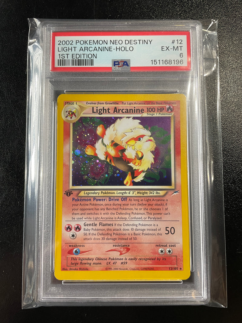 Light Arcanine - 12 - Neo Destiny - Holo Rare - 1st Edition Holofoil - PSA 6 - SWIRL