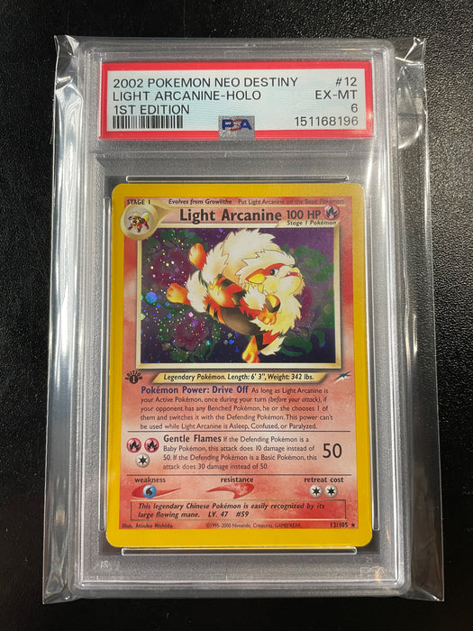 Light Arcanine - 12 - Neo Destiny - Holo Rare - 1st Edition Holofoil - PSA 6 - SWIRL
