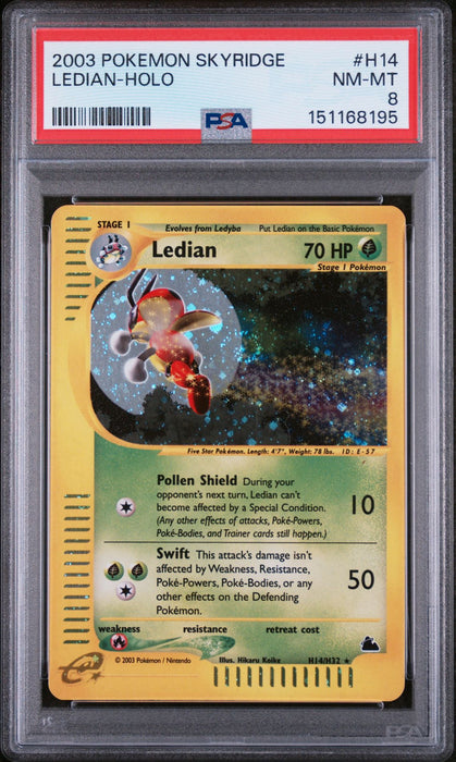 Ledian - H14 - Skyridge  - Holo Rare - Holofoil - PSA 8 - BIG SWIRL