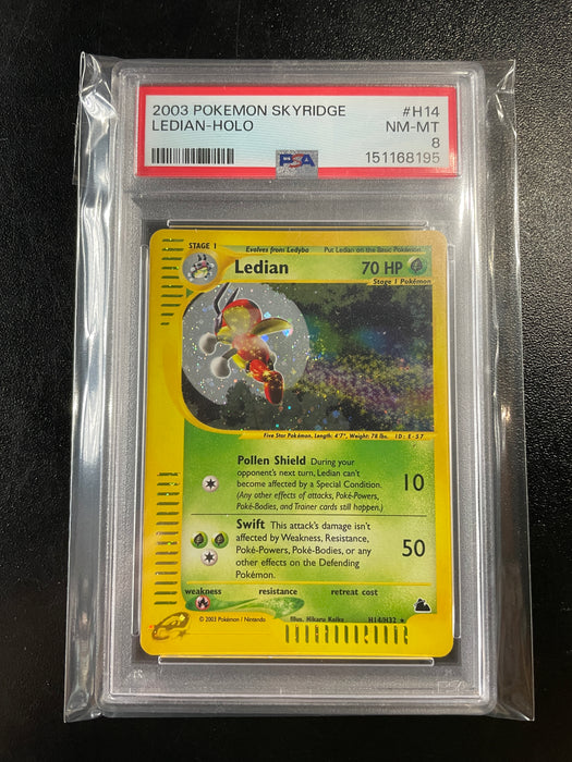 Ledian - H14 - Skyridge  - Holo Rare - Holofoil - PSA 8 - BIG SWIRL