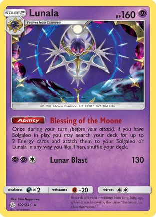 Lunala (102/236) - SCE  - Holo Rare - Reverse Holofoil