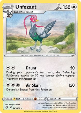 Unfezant (145/192) - SRC  - Rare - Reverse Holofoil