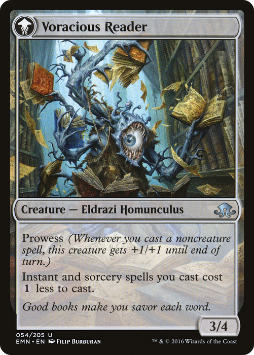 Curious Homunculus // Voracious Reader (EMN-054) - uncommon: (mooneldrazidfc)