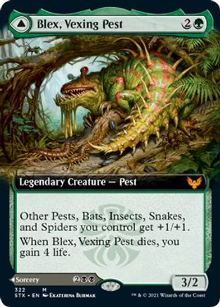 Blex, Vexing Pest // Search for Blex (STX-322) - mythic: (Extended Art) - Foil