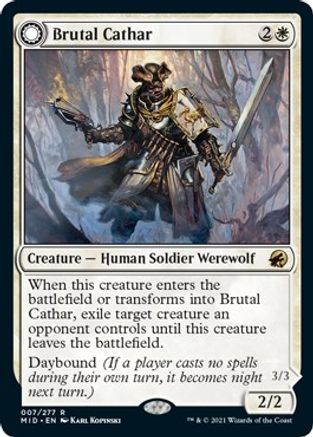 Brutal Cathar // Moonrage Brute (MID-007) - rare: (Double Faced Transform)
