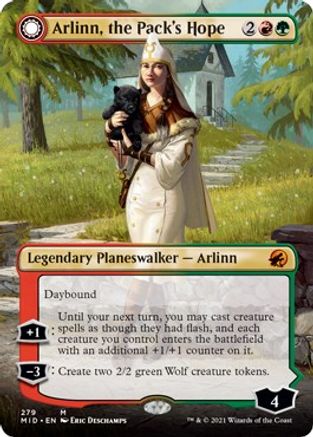 Arlinn, the Pack's Hope // Arlinn, the Moon's Fury (MID-279) - mythic: (Double Faced Transform) (Borderless) - Foil