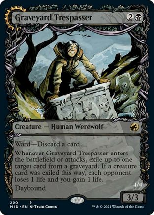 Graveyard Trespasser // Graveyard Glutton (MID-290) - rare: (Showcase, Double Faced Transform) - Foil