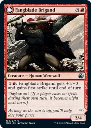Fangblade Brigand // Fangblade Eviscerator (MID-139) - uncommon: (Double Faced Transform)