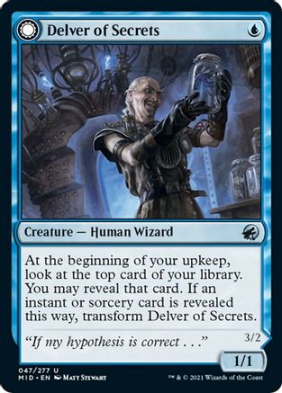 Delver of Secrets // Insectile Aberration (MID-047) - uncommon: (Double Faced Transform) - Foil