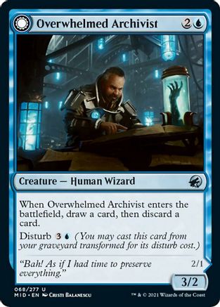 Overwhelmed Archivist // Archive Haunt (MID-068) - uncommon: (Double Faced Transform) - Foil
