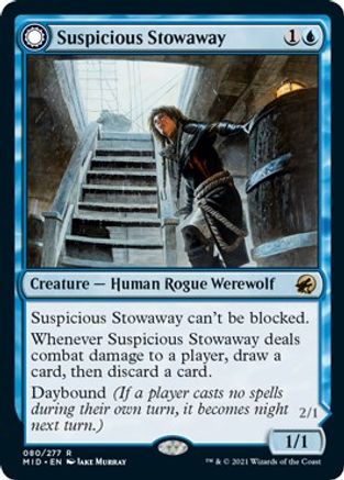 Suspicious Stowaway // Seafaring Werewolf (MID-080) - rare: (Double Faced Transform)