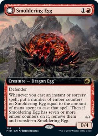 Smoldering Egg // Ashmouth Dragon (MID-358) - rare: (Extended Art, Double Faced Transform) - Foil