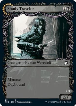 Shady Traveler // Stalking Predator (MID-291) - common: (Showcase, Double Faced Transform) - Foil