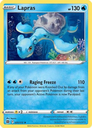 Lapras (031/172) - SBS  - Rare - Reverse Holofoil