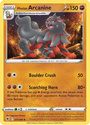 Hisuian Arcanine (071/189) - SAR  - Rare - Reverse Holofoil