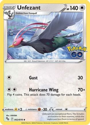 Unfezant (063/078) - PG  - Uncommon - Reverse Holofoil