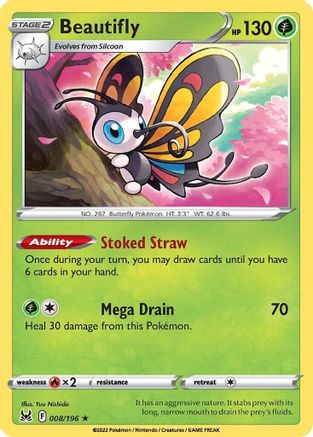 Beautifly (008/196) - SLO  - Holo Rare - Reverse Holofoil