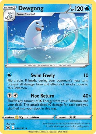 Dewgong (034/196) - SLO  - Rare - Reverse Holofoil