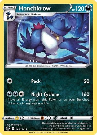 Honchkrow (115/196) - SLO  - Rare - Reverse Holofoil