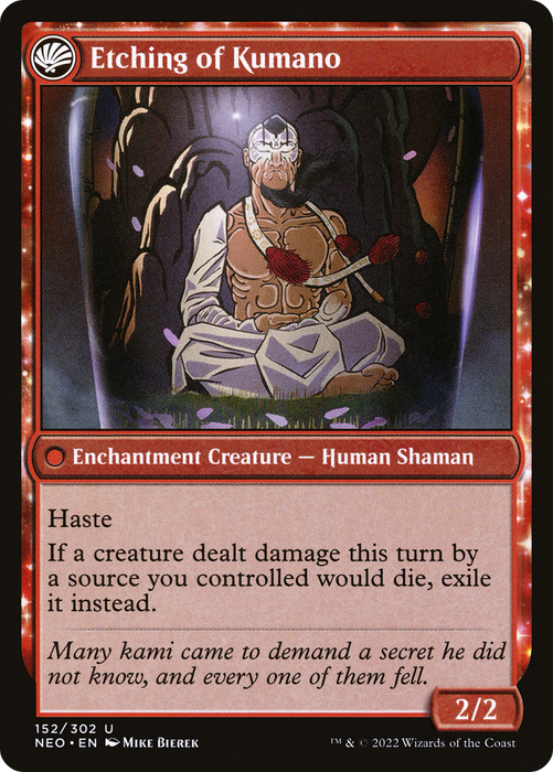 Kumano Faces Kakkazan // Etching of Kumano (NEO-152) - uncommon: (fandfc, enchantment)