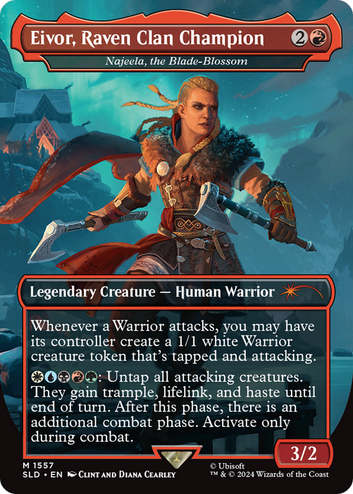 Najeela, the Blade-Blossom (SLD-1557) - mythic / Eivor, Raven Clan Champion (Borderless) - Foil