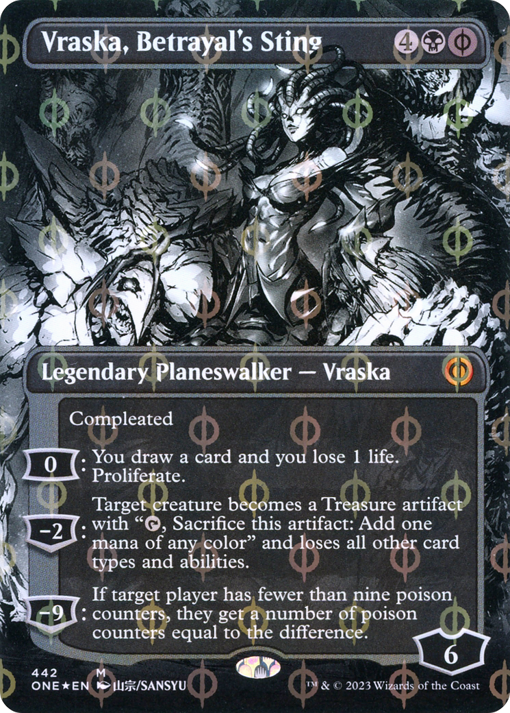 Vraska, Betrayal's Sting (ONE-442) - mythic: (Showcase) (Borderless) - Foil