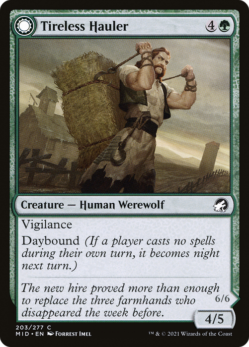 Tireless Hauler // Dire-Strain Brawler (MID-203) - common: (Double Faced Transform) - Foil