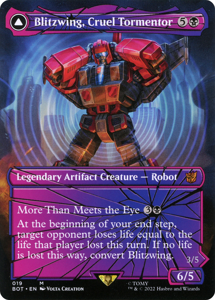 Blitzwing, Cruel Tormentor // Blitzwing, Adaptive Assailant (BOT-019) - mythic: (convertdfc, shatteredglass) (Borderless) - Foil