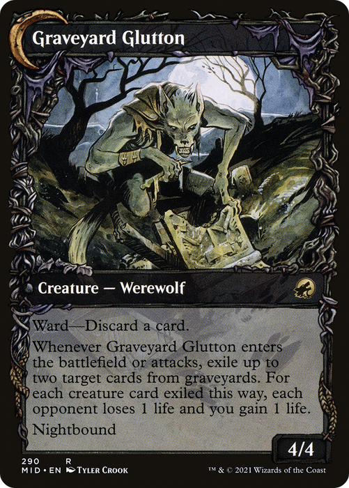 Graveyard Trespasser // Graveyard Glutton (MID-290) - rare: (Showcase, Double Faced Transform) - Foil