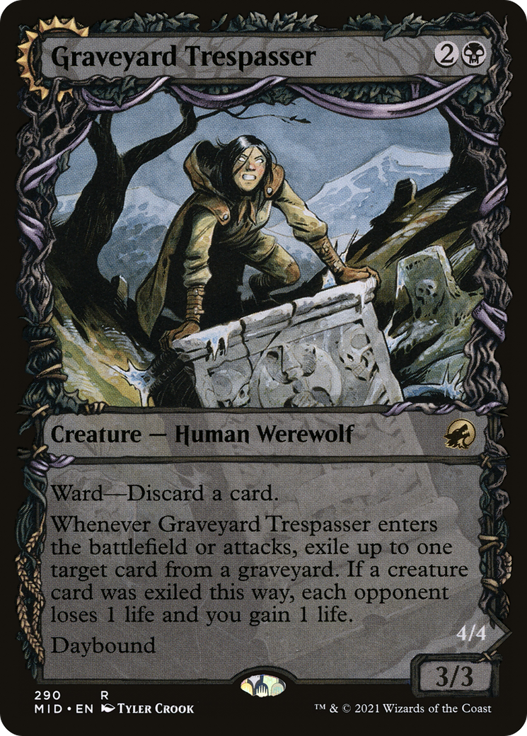 Graveyard Trespasser // Graveyard Glutton (MID-290) - rare: (Showcase, Double Faced Transform) - Foil
