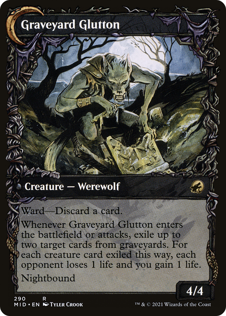Graveyard Trespasser // Graveyard Glutton (MID-290) - rare: (Showcase, Double Faced Transform)