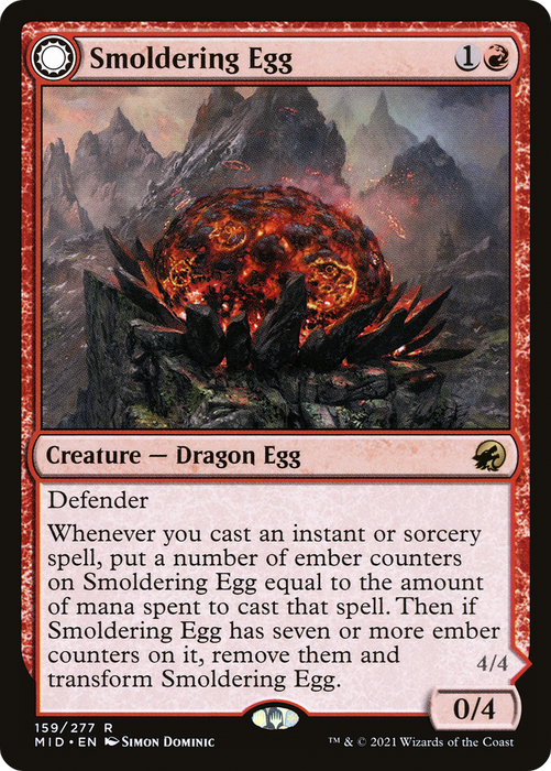 Smoldering Egg // Ashmouth Dragon (MID-159) - rare: (Double Faced Transform) - Foil