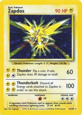 Zapdos (016/102) - BS  - Holo Rare - Holofoil